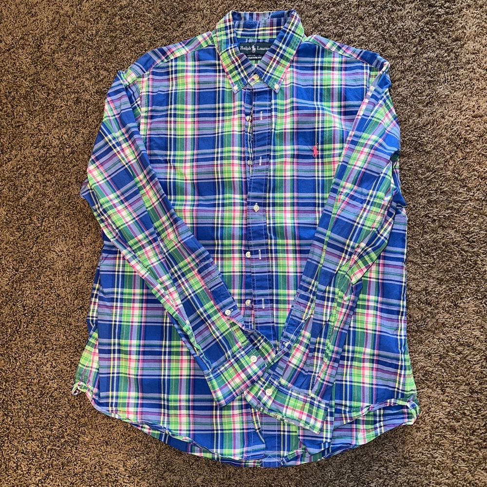 Ralph Lauren Blue Plaid Casual Button Down Shirt